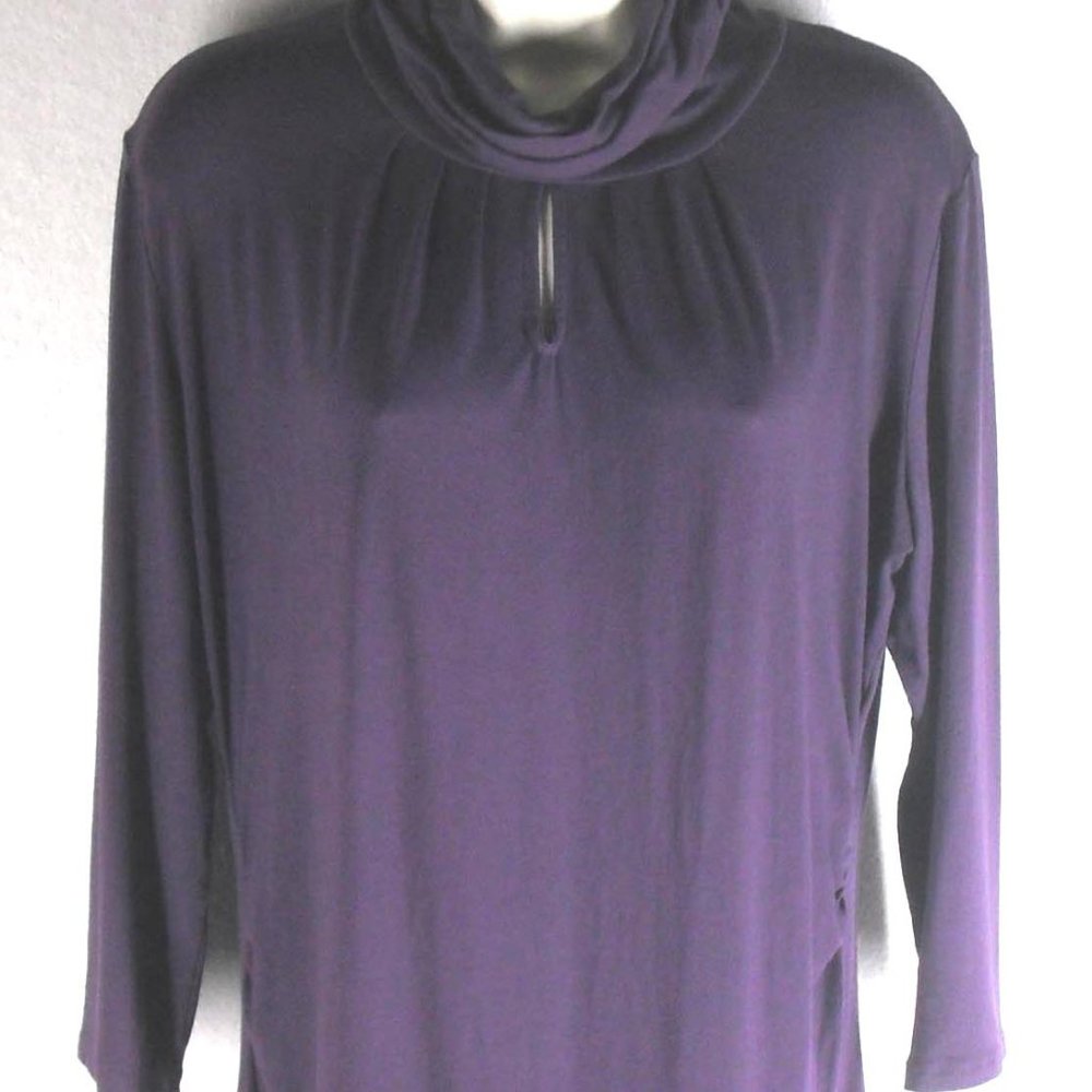 NEW YORK & CO top Rayon Knit Cowl Neck Ruched